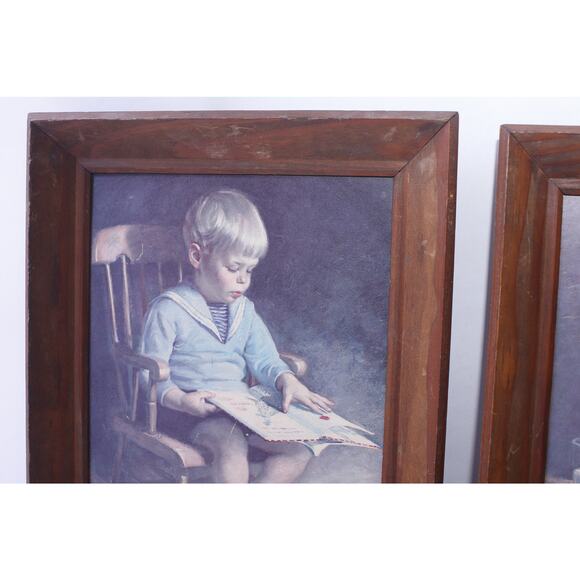James Ingwersen, Gary and Gretchen, Prints, Framed, Set of Two, Boy reading, - Picture 3 of 5